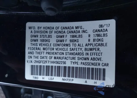 2017 Honda Civic Ex из США, поврежденный, VIN 2HGFC2F71HH562256